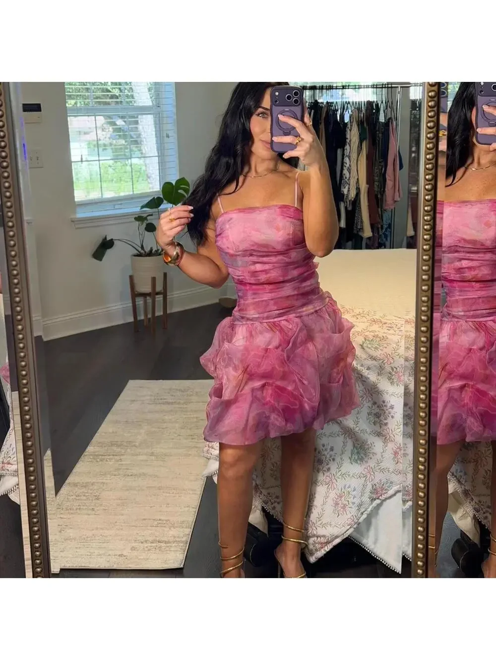 Fairycore Pink Organza Bubble Hem Mini Dress | Coquette Princess Party Dress XS - Picture 3 of 5